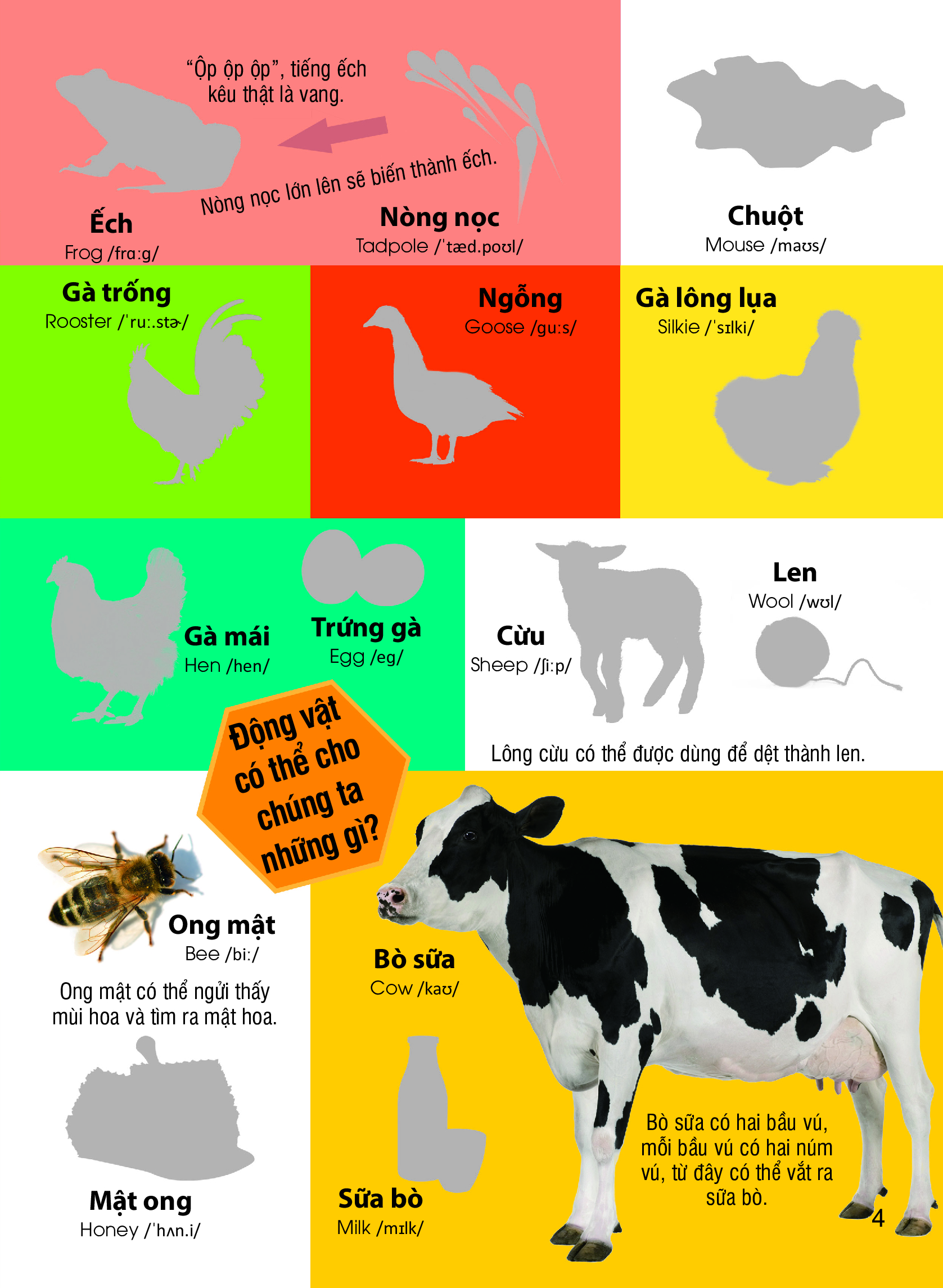 dán hình nhận biết động vật - những loài vật dễ thương (song ngữ việt-anh)