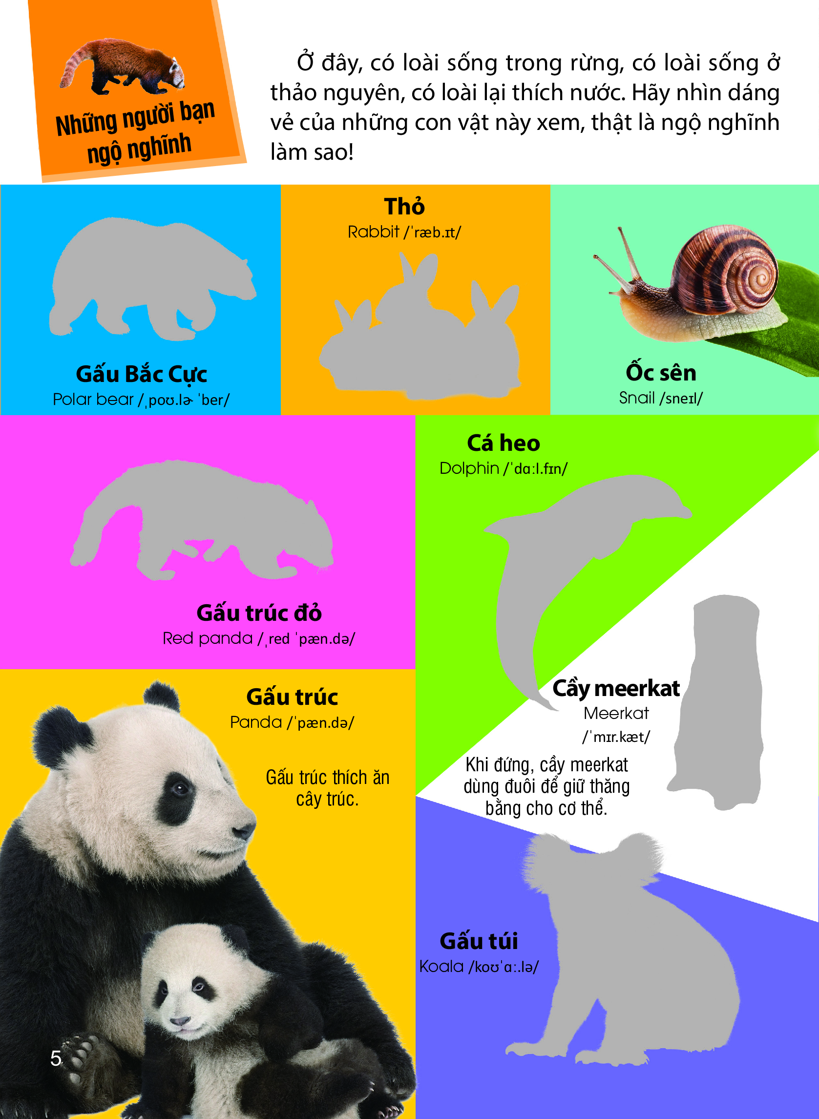 dán hình nhận biết động vật - những loài vật dễ thương (song ngữ việt-anh)