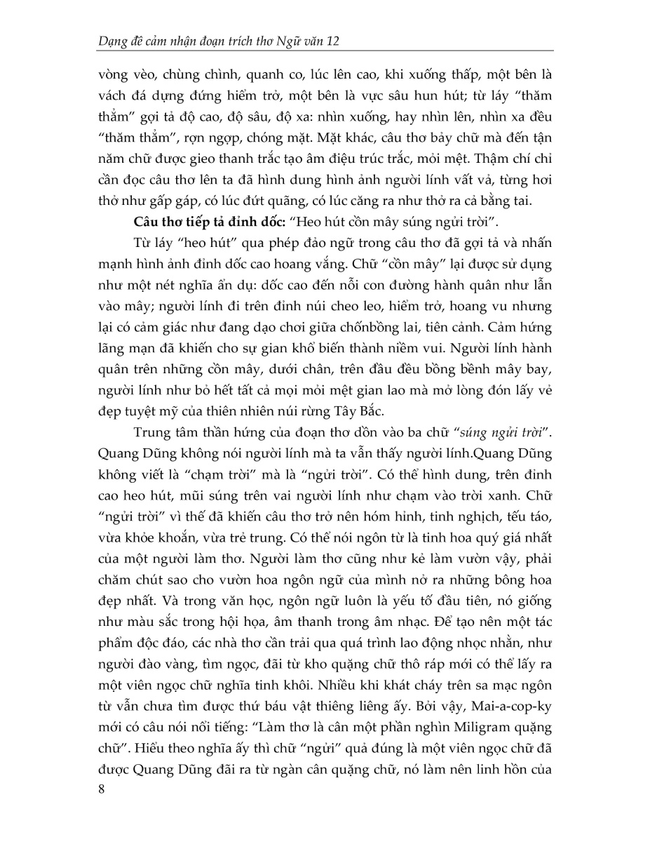 dạng đề cảm nhận đoạn trích thơ ngữ văn 12