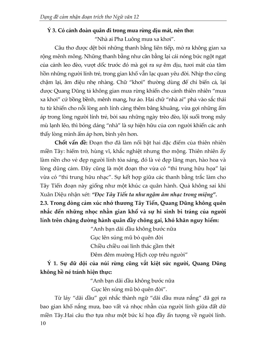 dạng đề cảm nhận đoạn trích thơ ngữ văn 12