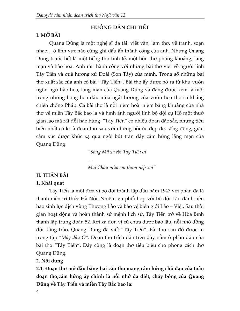 dạng đề cảm nhận đoạn trích thơ ngữ văn 12