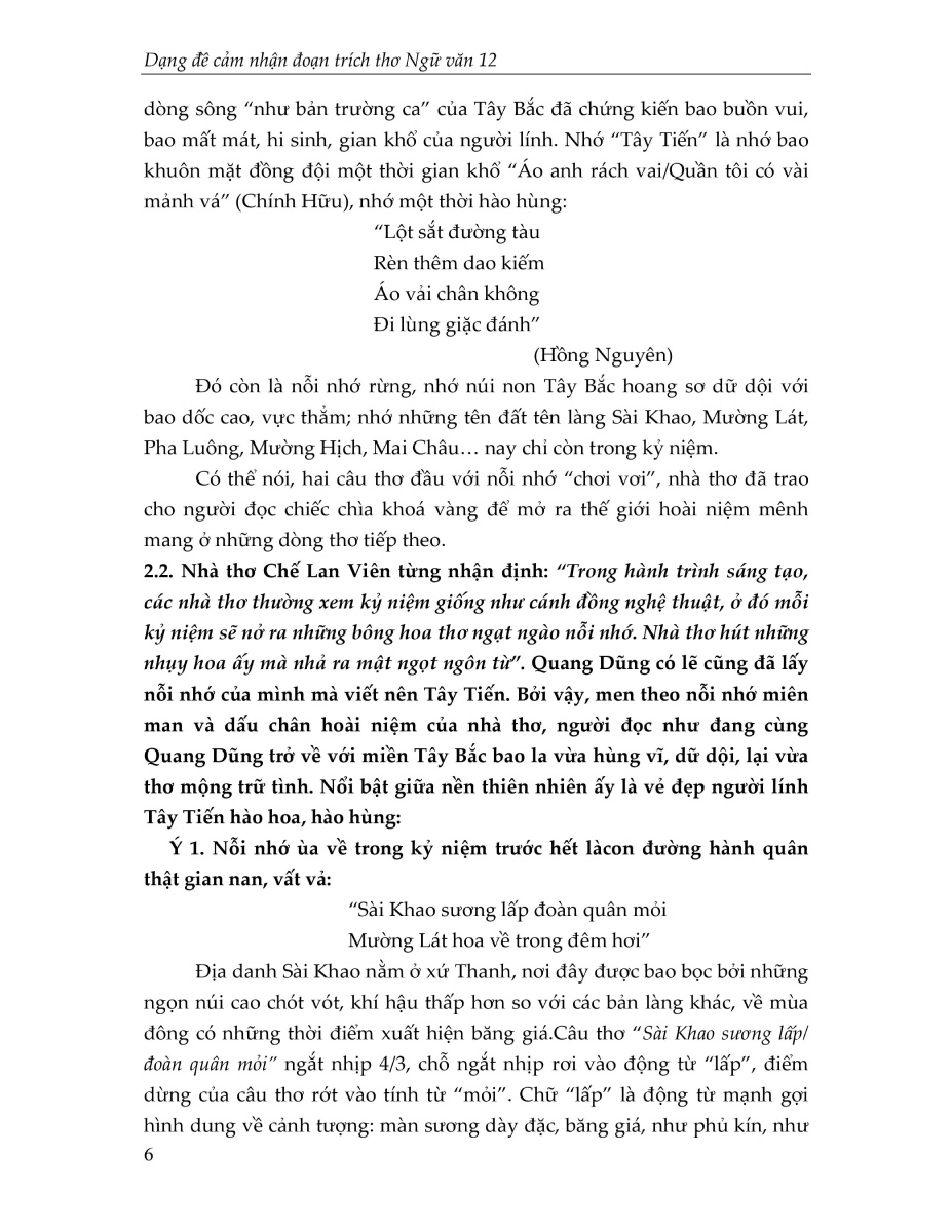 dạng đề cảm nhận đoạn trích thơ ngữ văn 12