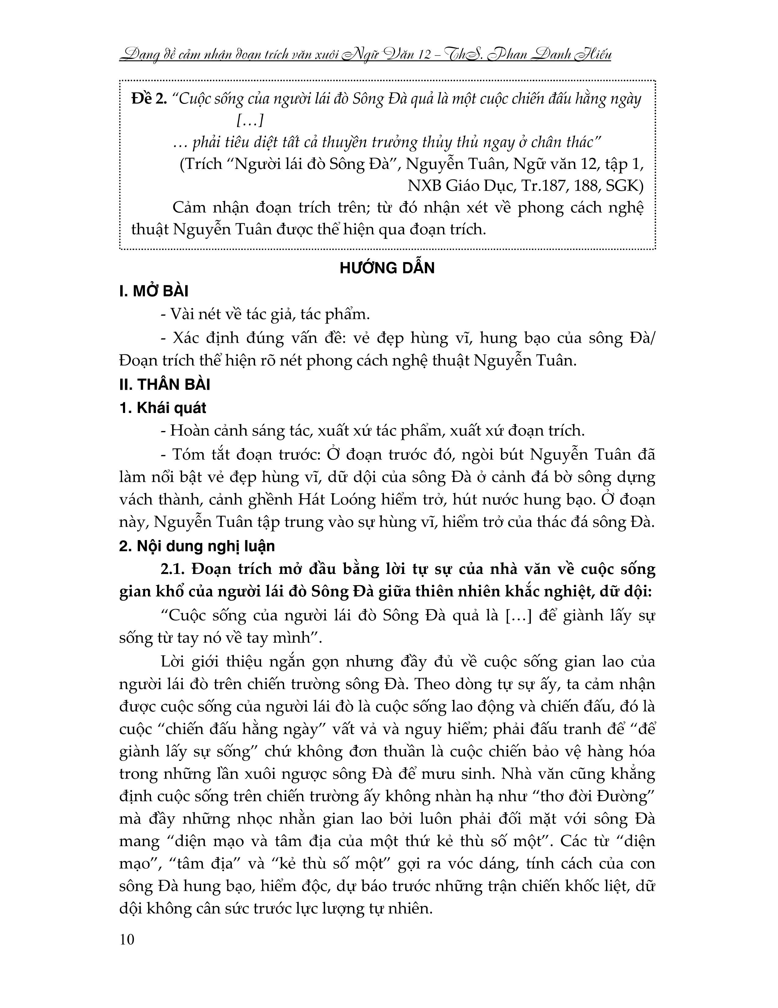 dạng đề cảm nhận đoạn trích văn xuôi ngữ văn 12