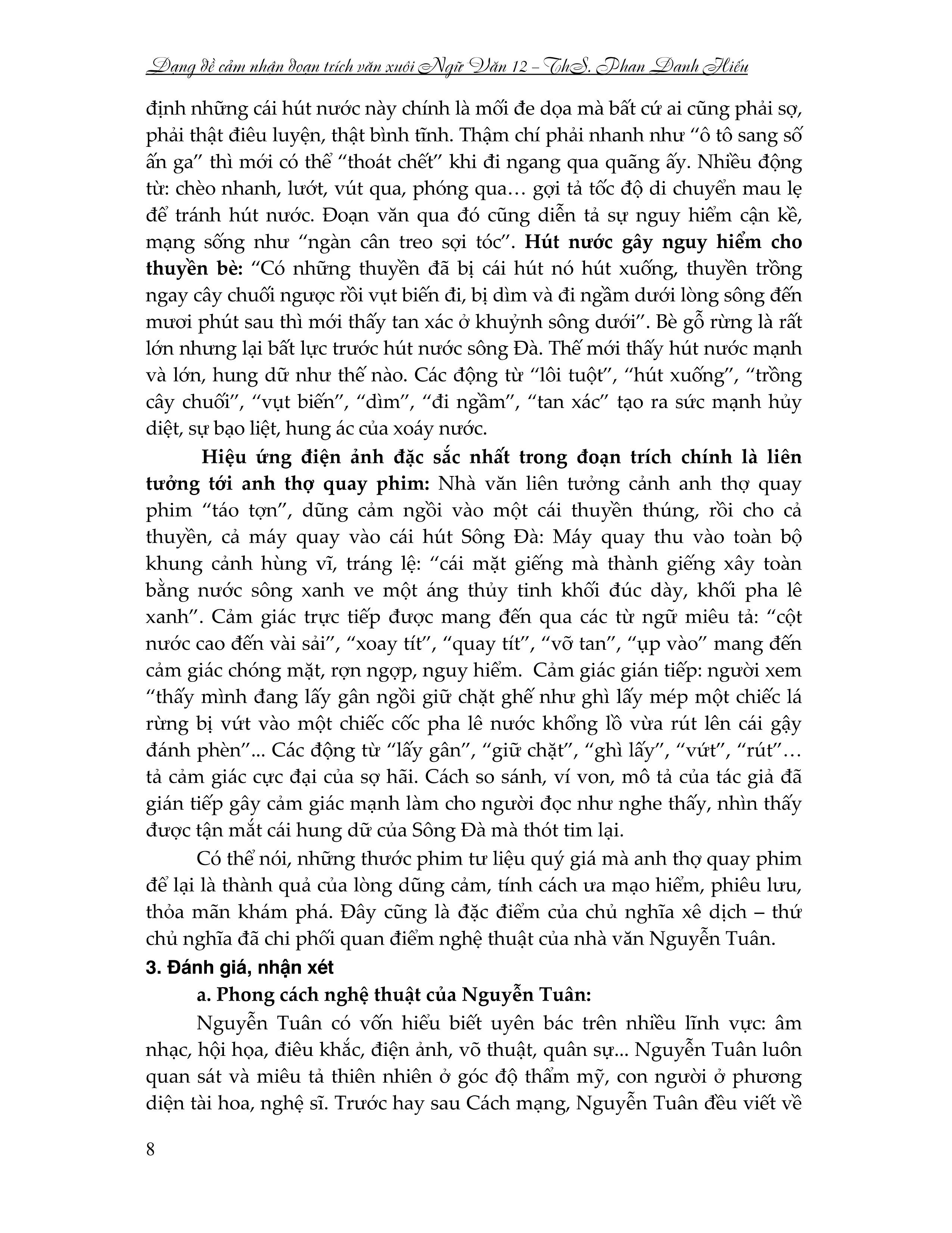 dạng đề cảm nhận đoạn trích văn xuôi ngữ văn 12