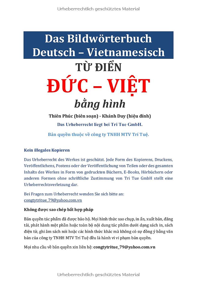 Das Bildworterbuch Deutsch-Vietnamesisch - Tu Dien Duc-Viet Bang Hinh
