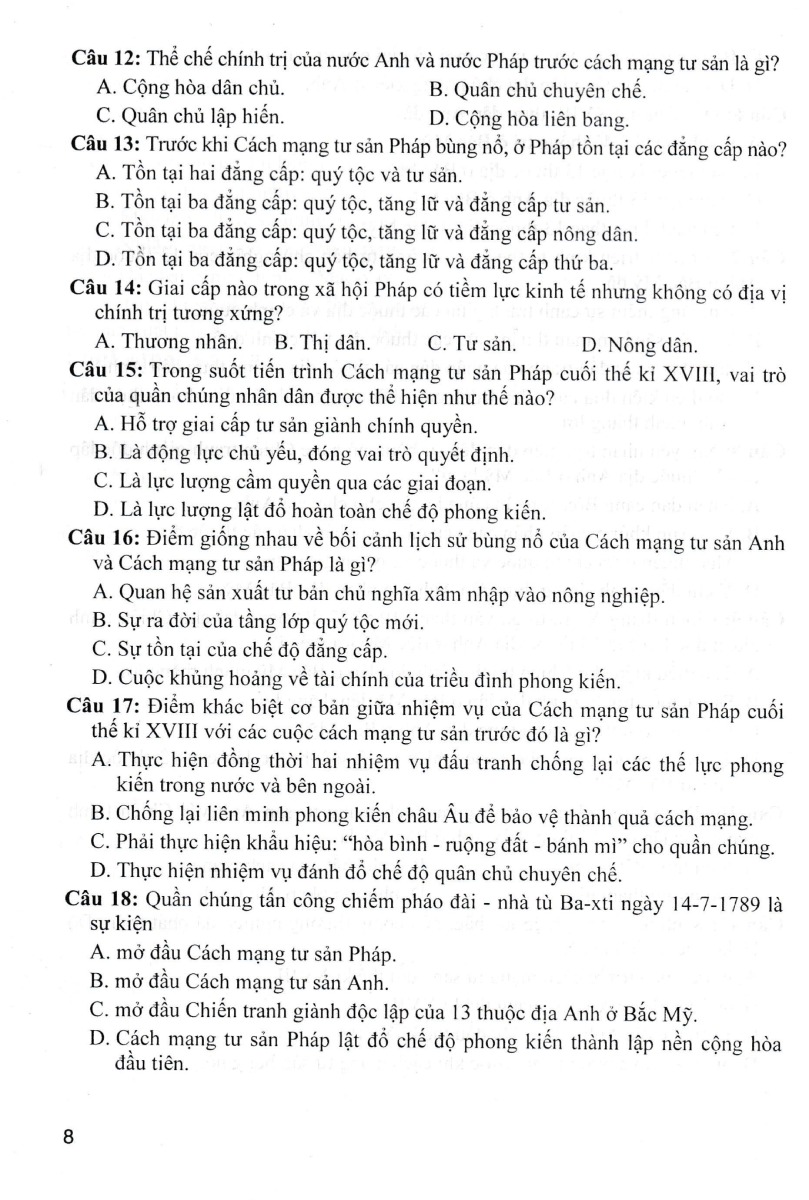 đề kiểm tra, đánh giá lịch sử 8 theo chủ đề (dùng chung cho các bộ sgk hiện hành)