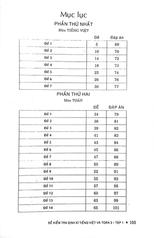 đề kiểm tra định kì tiếng việt và toán 3 - tập 1