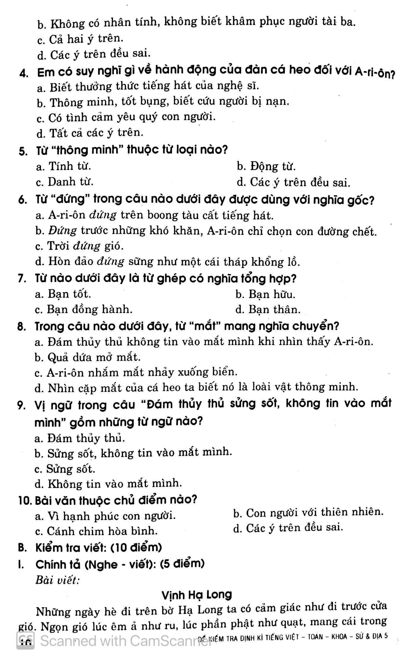 đề kiểm tra định kỳ tiếng việt - toán - khoa học - lịch sử - địa lí 5