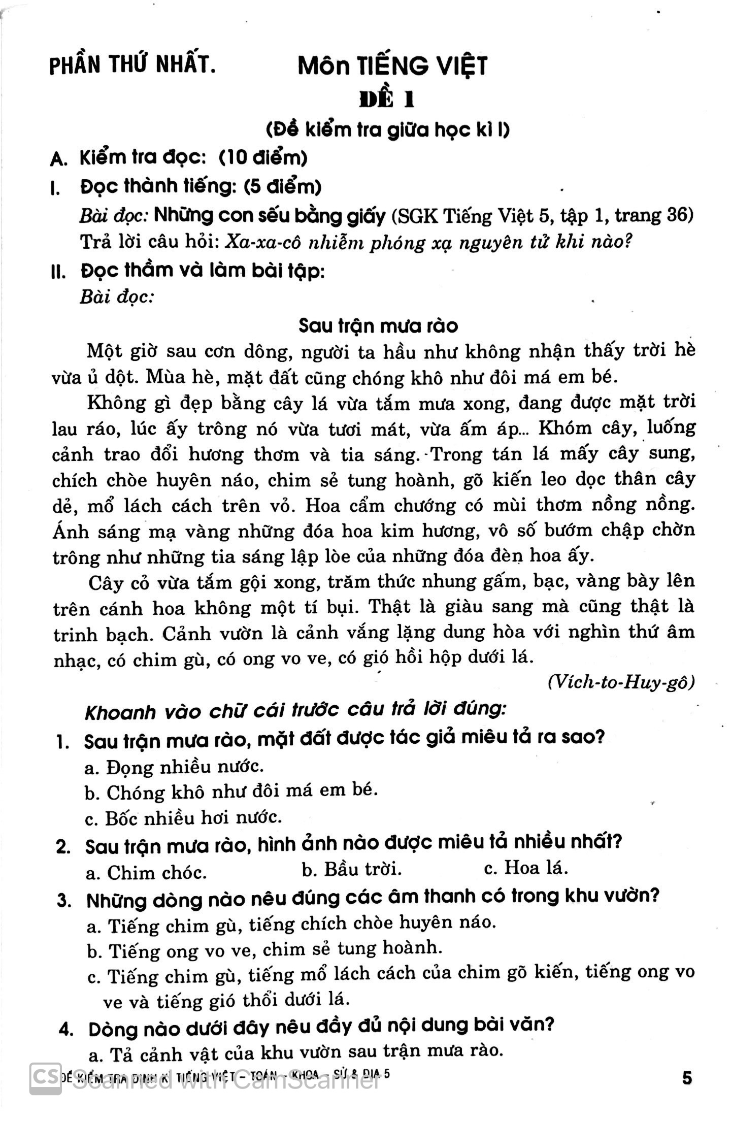 đề kiểm tra định kỳ tiếng việt - toán - khoa học - lịch sử - địa lí 5