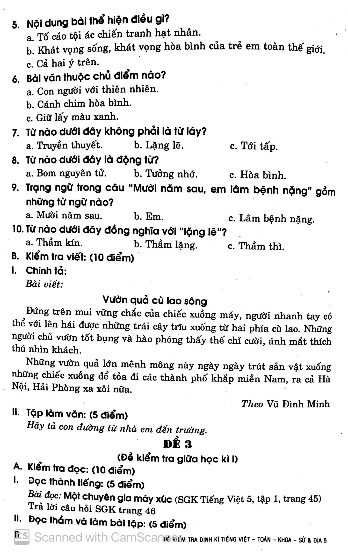 đề kiểm tra định kỳ tiếng việt - toán - khoa học - lịch sử - địa lí 5
