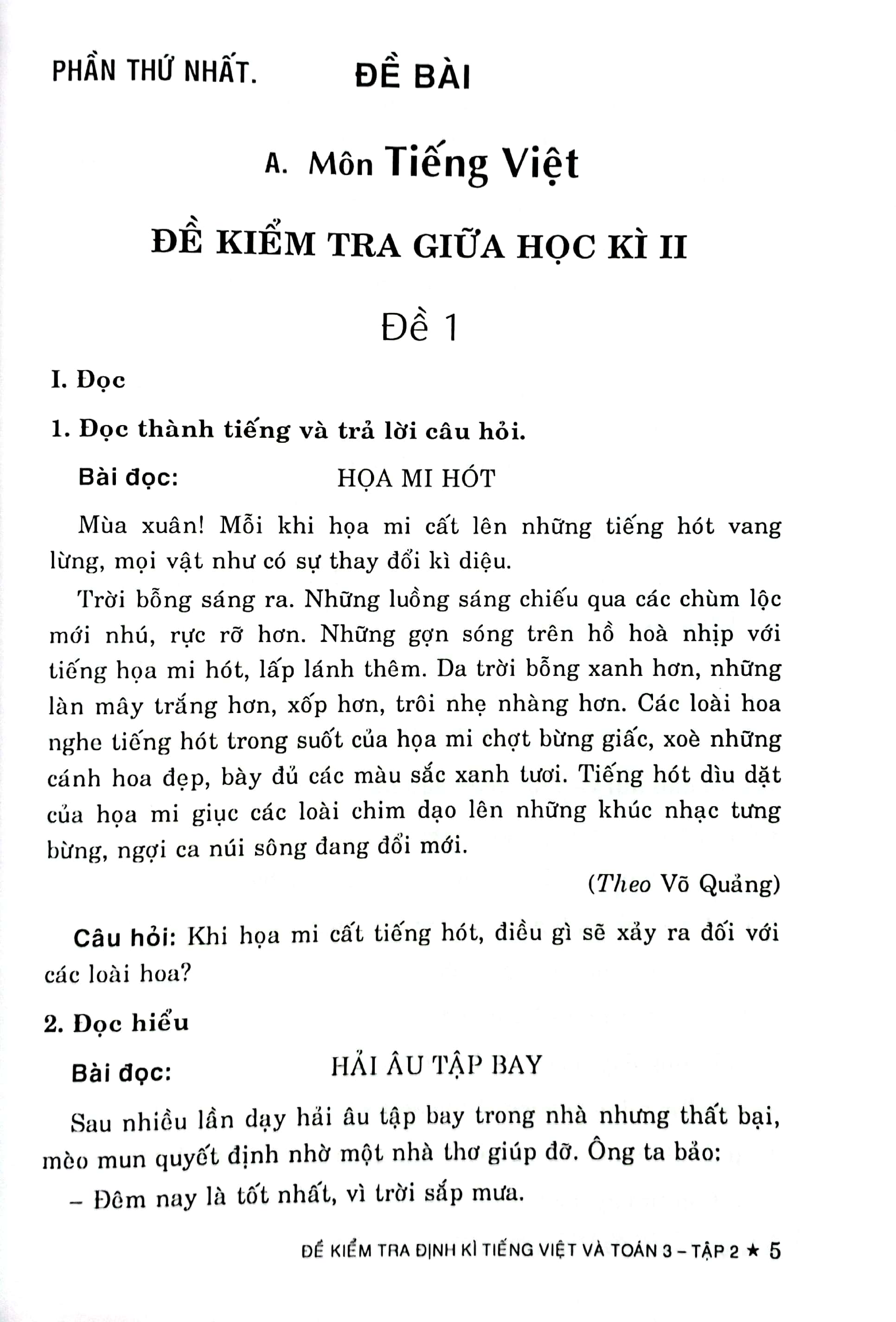 đề kiểm tra định kỳ tiếng việt và toán 3 - tập 2