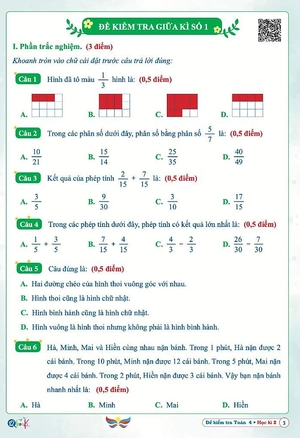 đề kiểm tra toán 4 - học kì 2 (cánh diều)