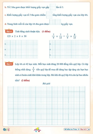 đề kiểm tra toán 4 - học kì 2 (kết nối)