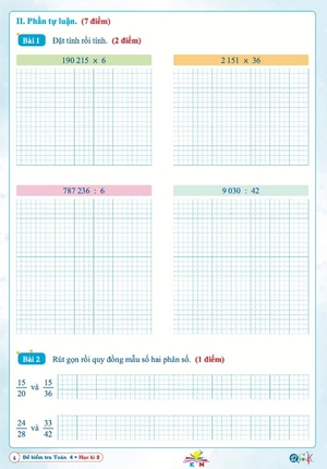 đề kiểm tra toán 4 - học kì 2 (kết nối)