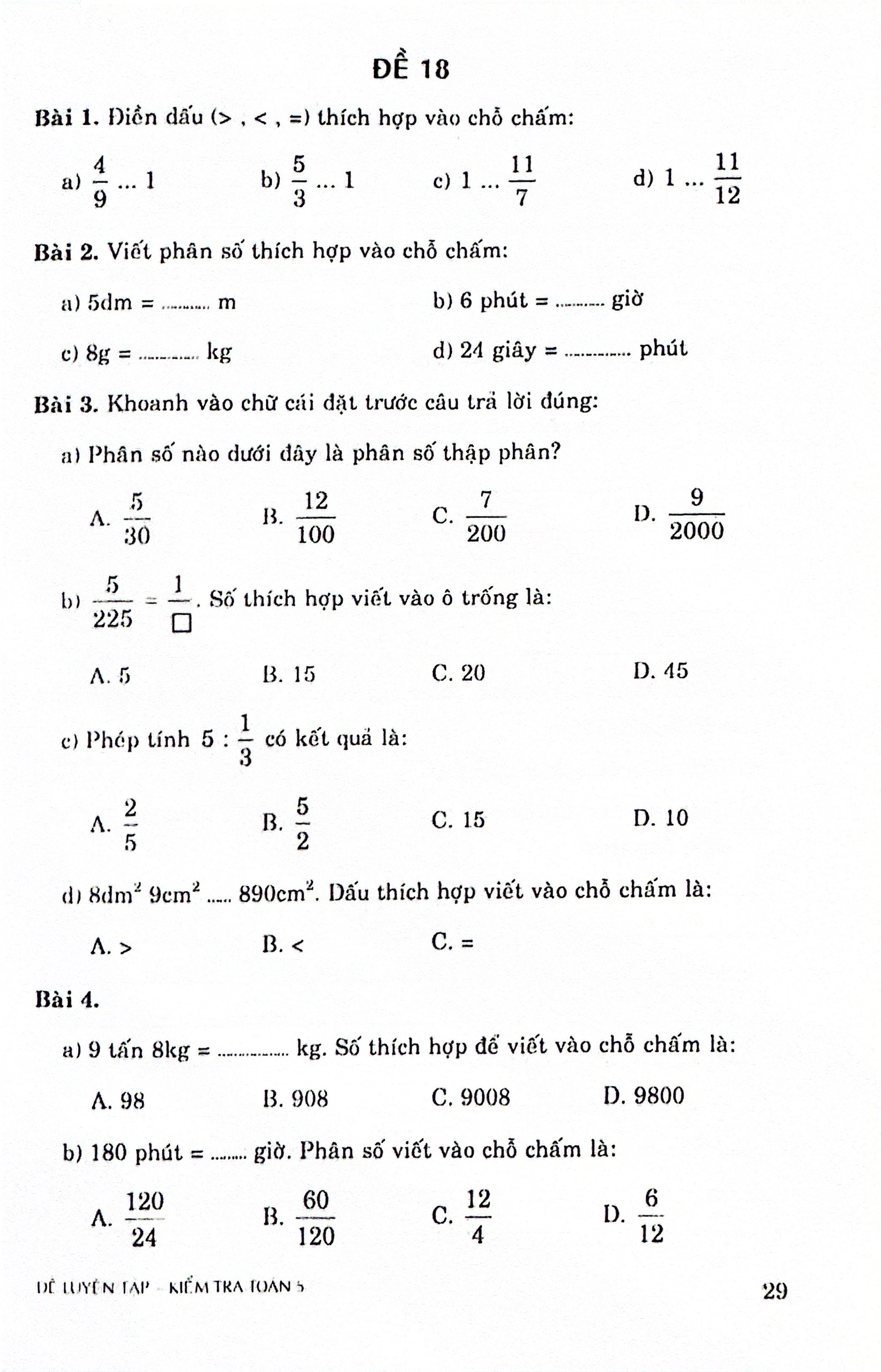 đề luyện tập kiểm tra toán 5 (theo chương trình gdpt mới)