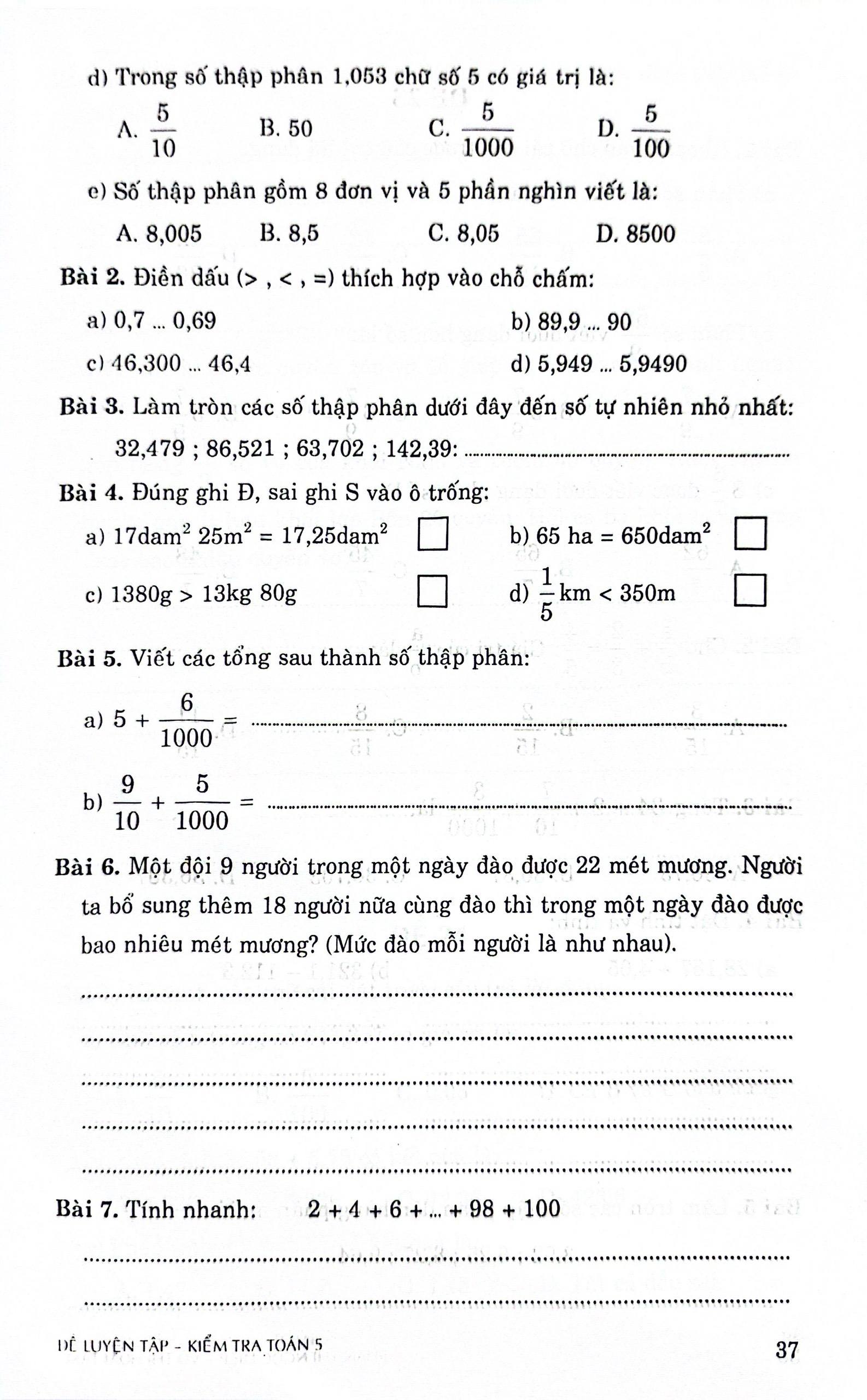 đề luyện tập kiểm tra toán 5 (theo chương trình gdpt mới)