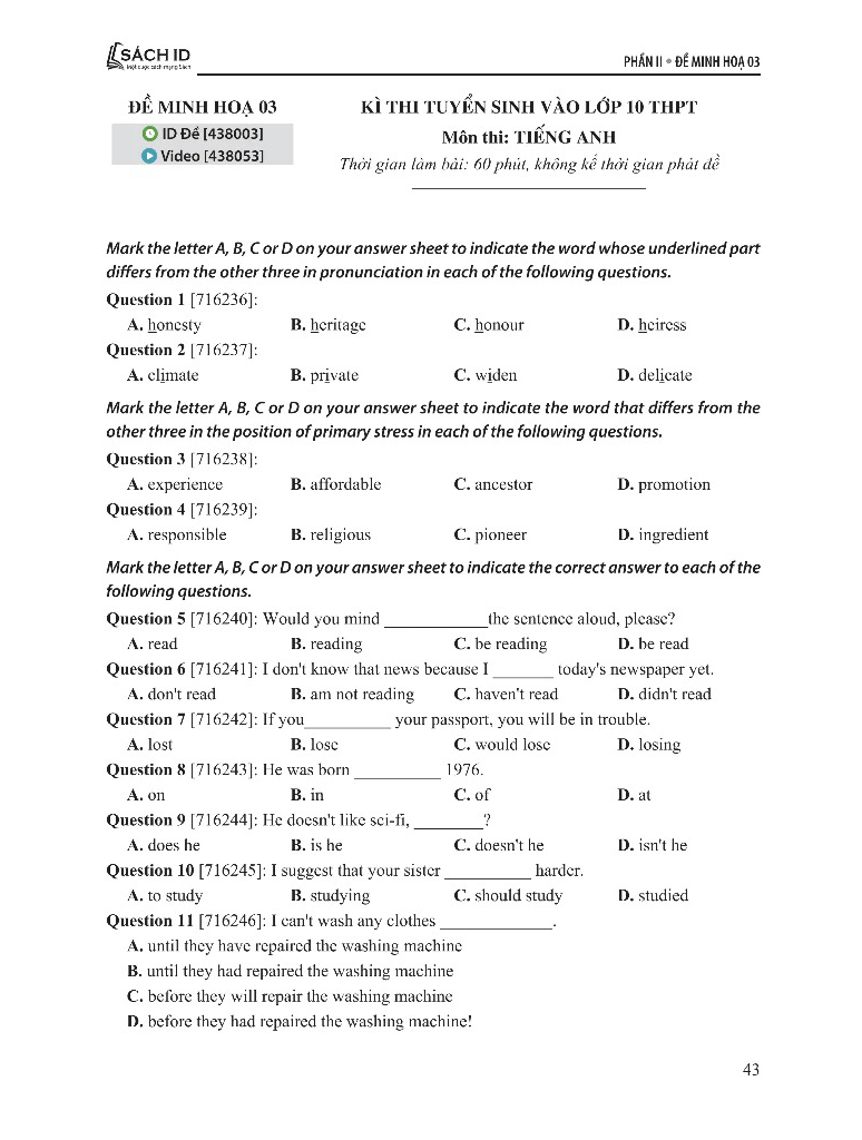 đề minh họa thi vào 10