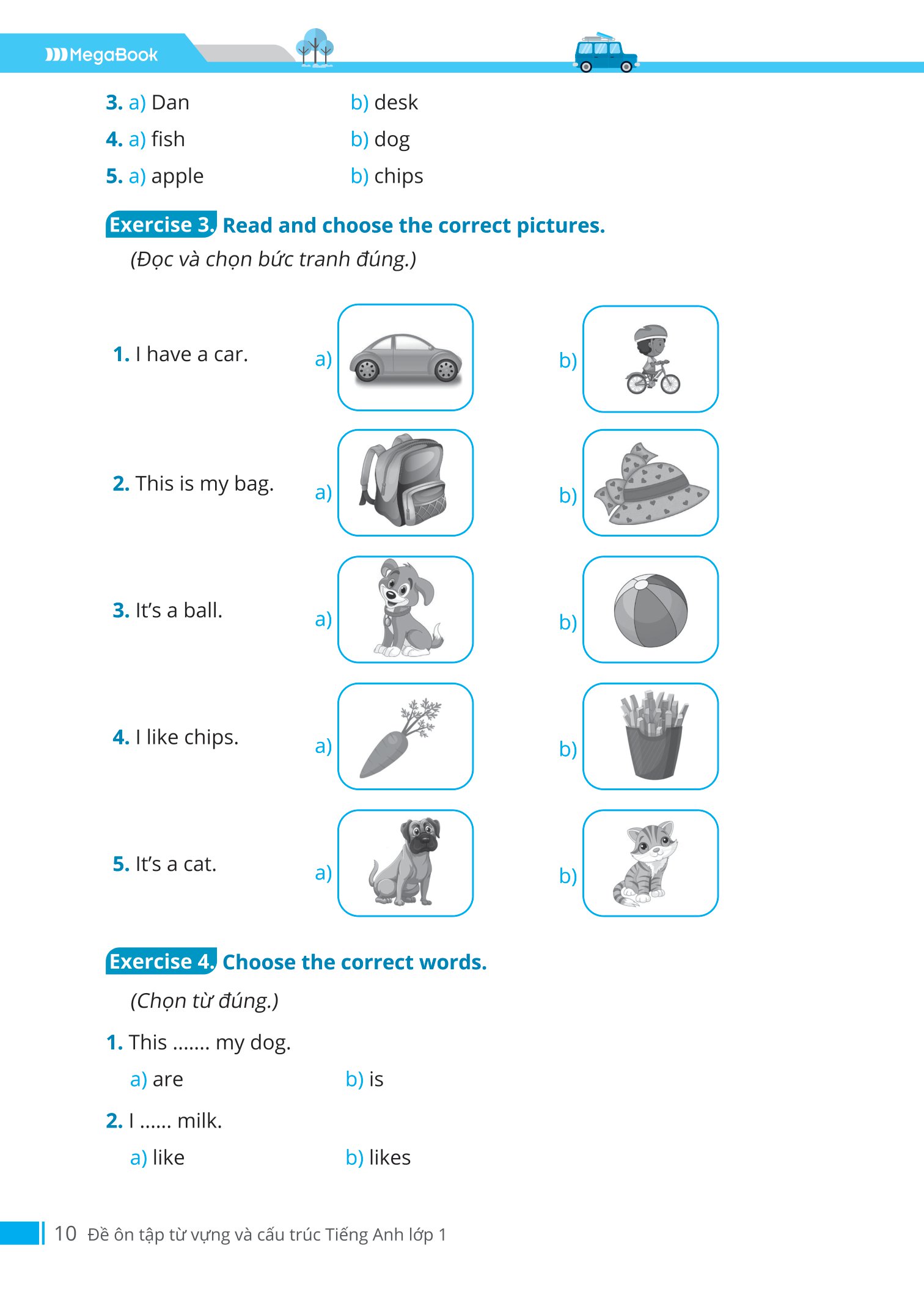 đề ôn tập từ vựng và cấu trúc tiếng anh lớp 1
