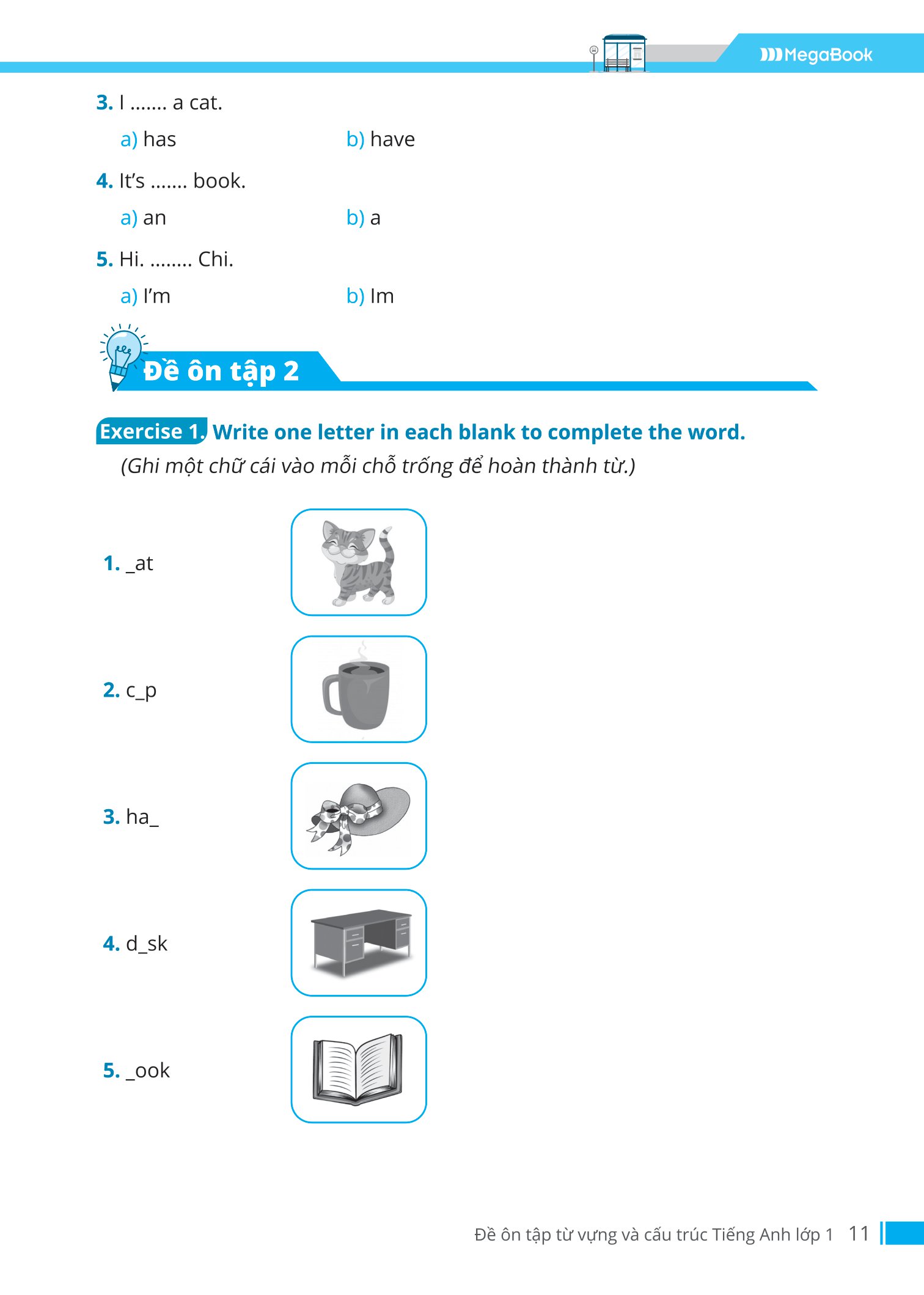 đề ôn tập từ vựng và cấu trúc tiếng anh lớp 1