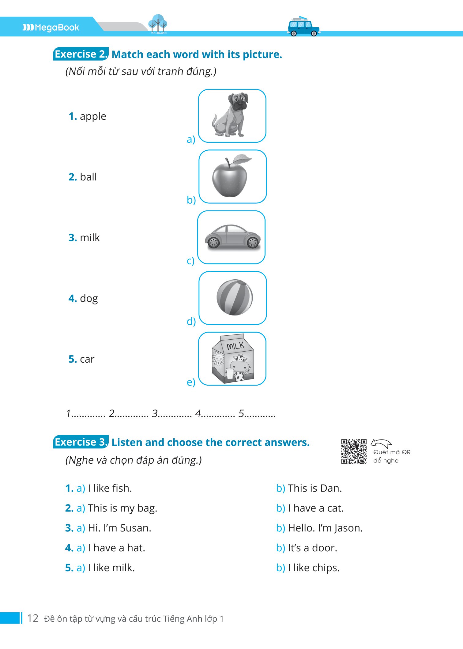 đề ôn tập từ vựng và cấu trúc tiếng anh lớp 1