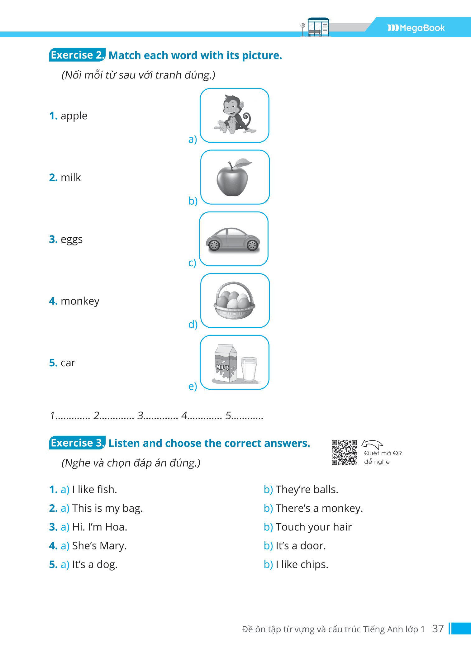 đề ôn tập từ vựng và cấu trúc tiếng anh lớp 1