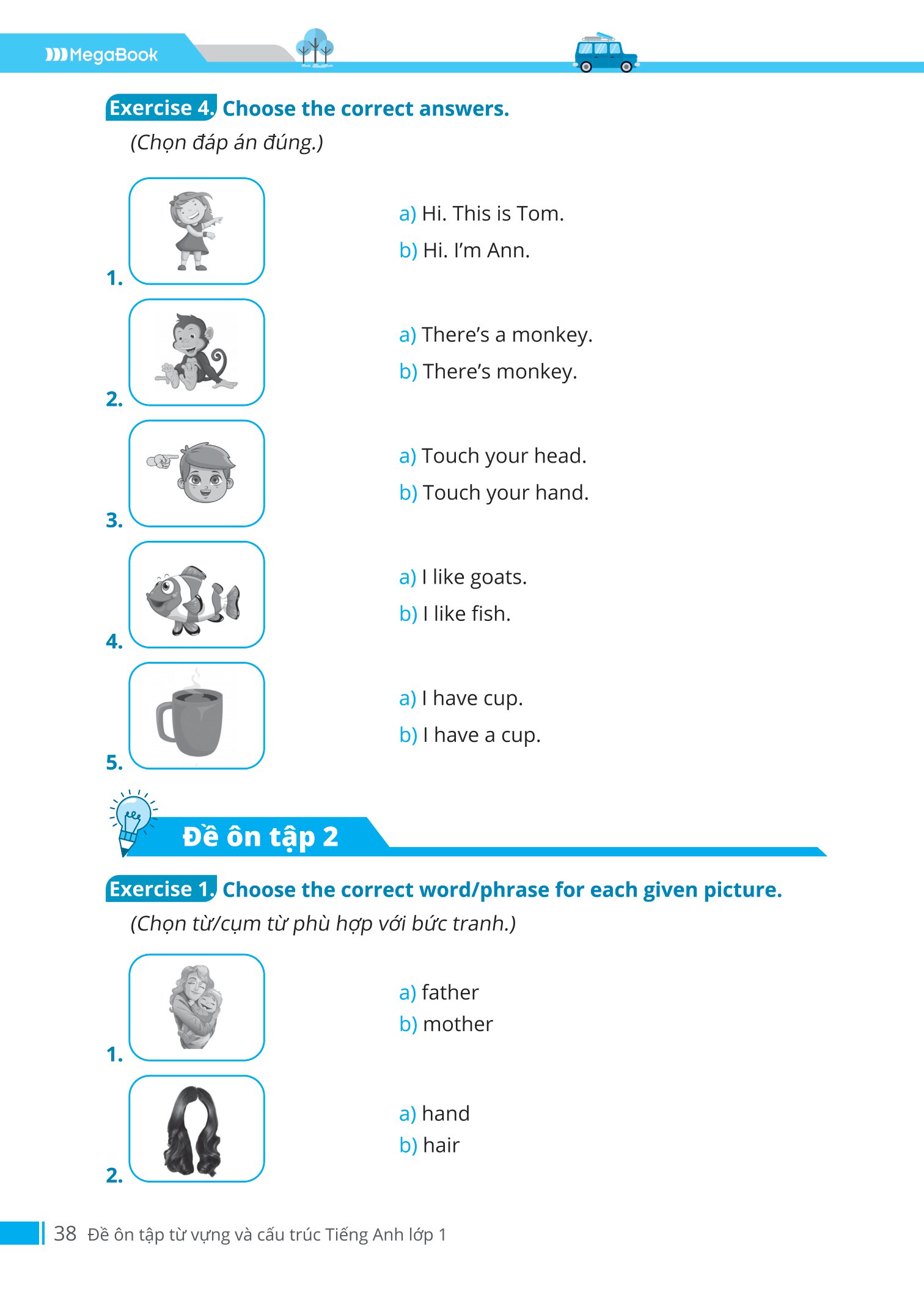 đề ôn tập từ vựng và cấu trúc tiếng anh lớp 1