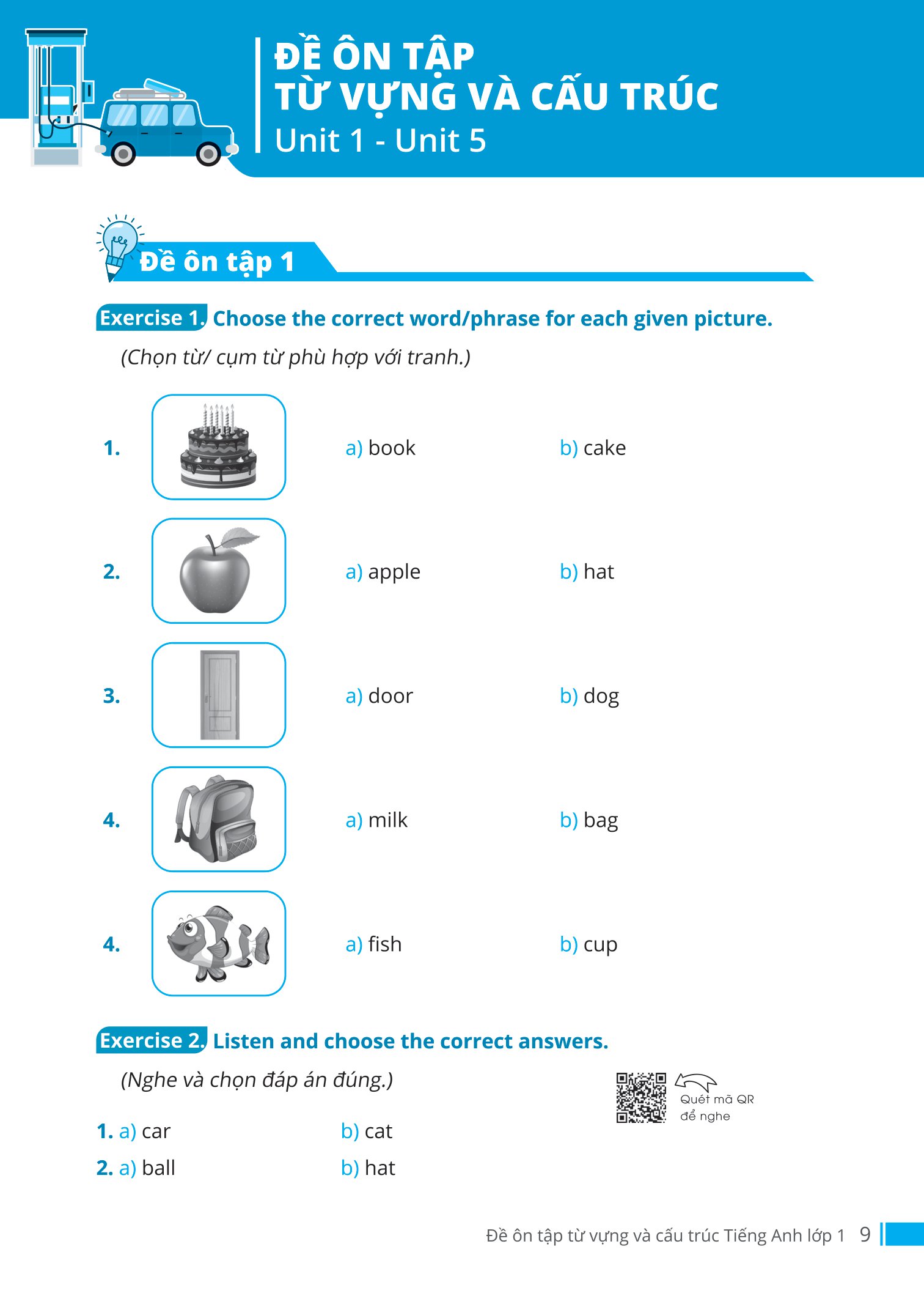 đề ôn tập từ vựng và cấu trúc tiếng anh lớp 1