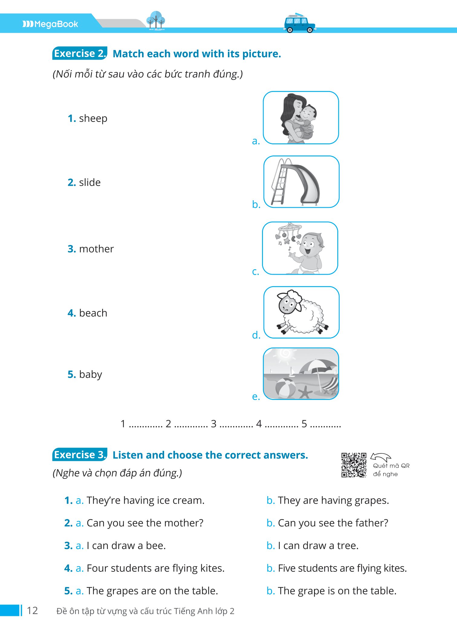 đề ôn tập từ vựng và cấu trúc tiếng anh lớp 2