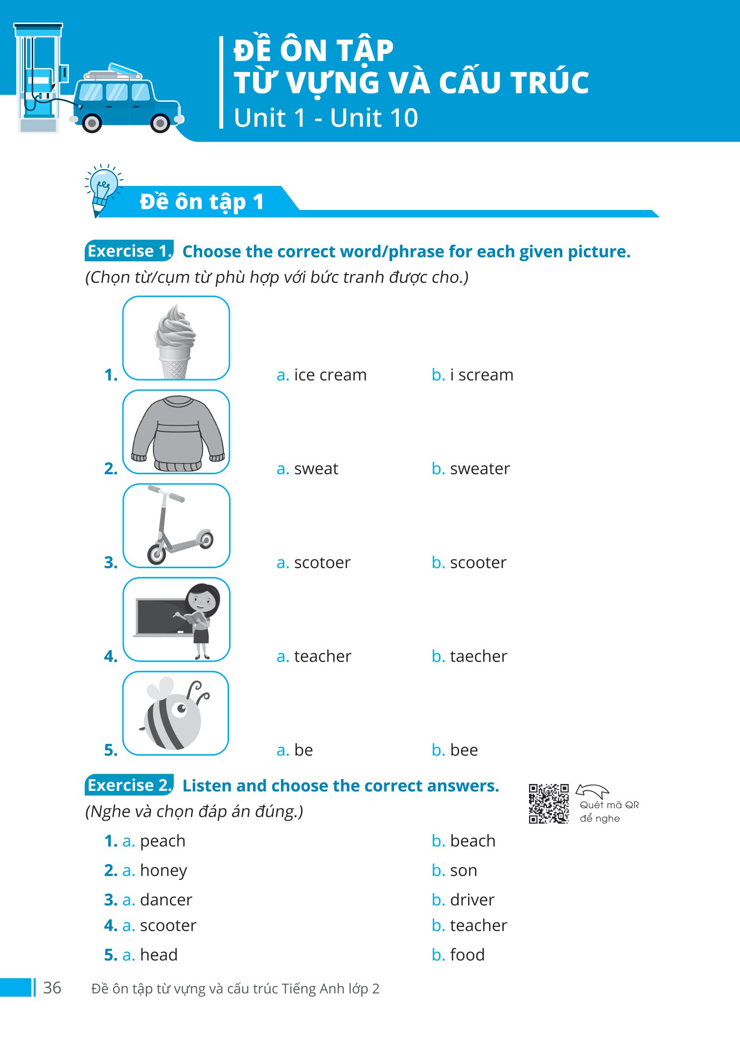 đề ôn tập từ vựng và cấu trúc tiếng anh lớp 2