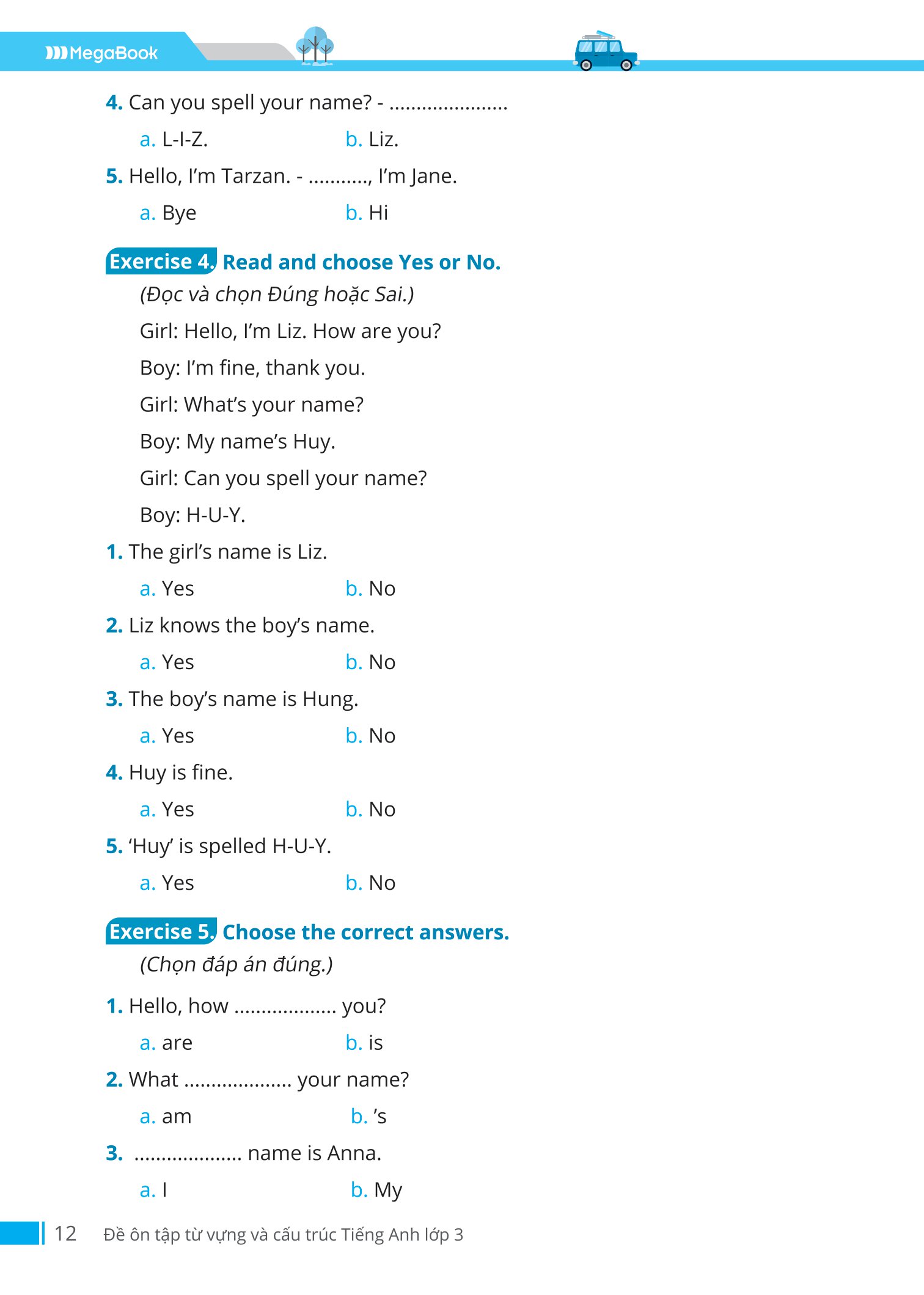 đề ôn tập từ vựng và cấu trúc tiếng anh lớp 3