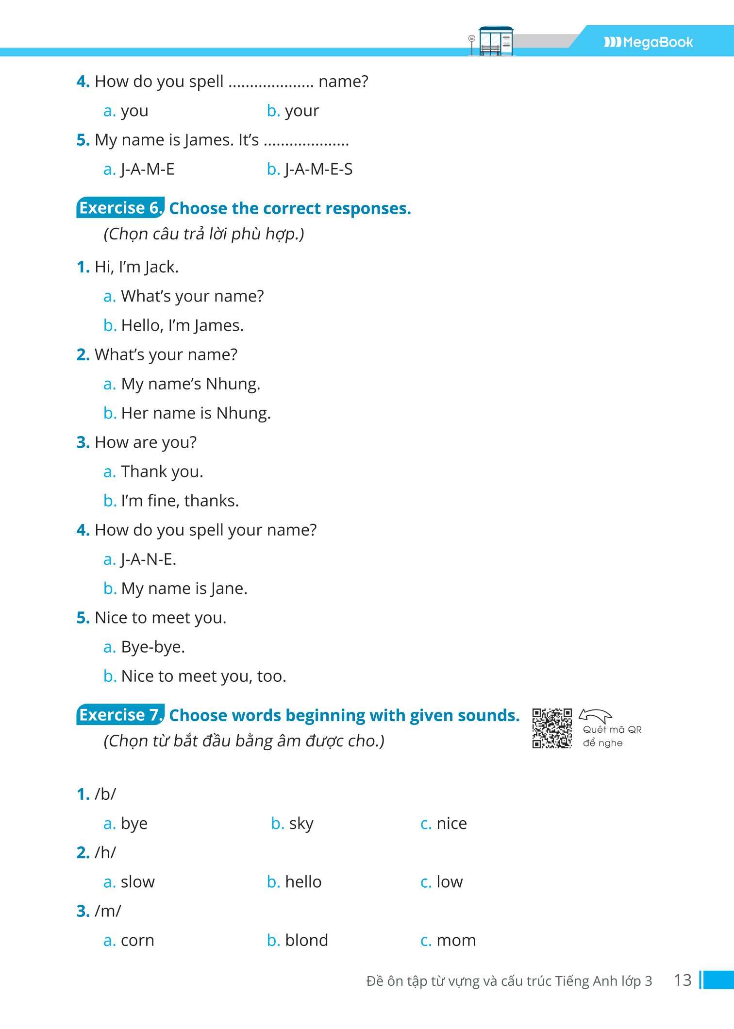 đề ôn tập từ vựng và cấu trúc tiếng anh lớp 3