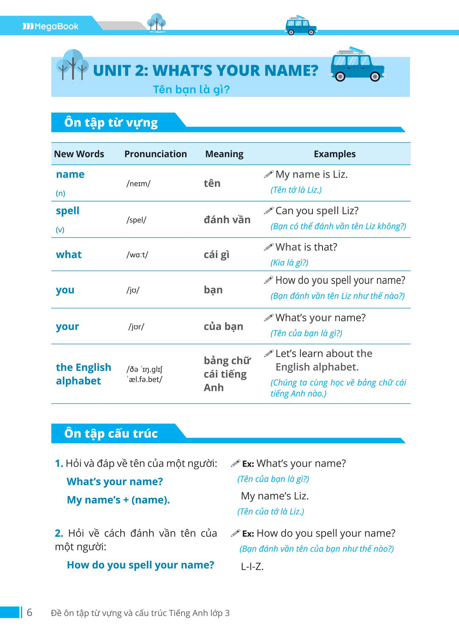 đề ôn tập từ vựng và cấu trúc tiếng anh lớp 3