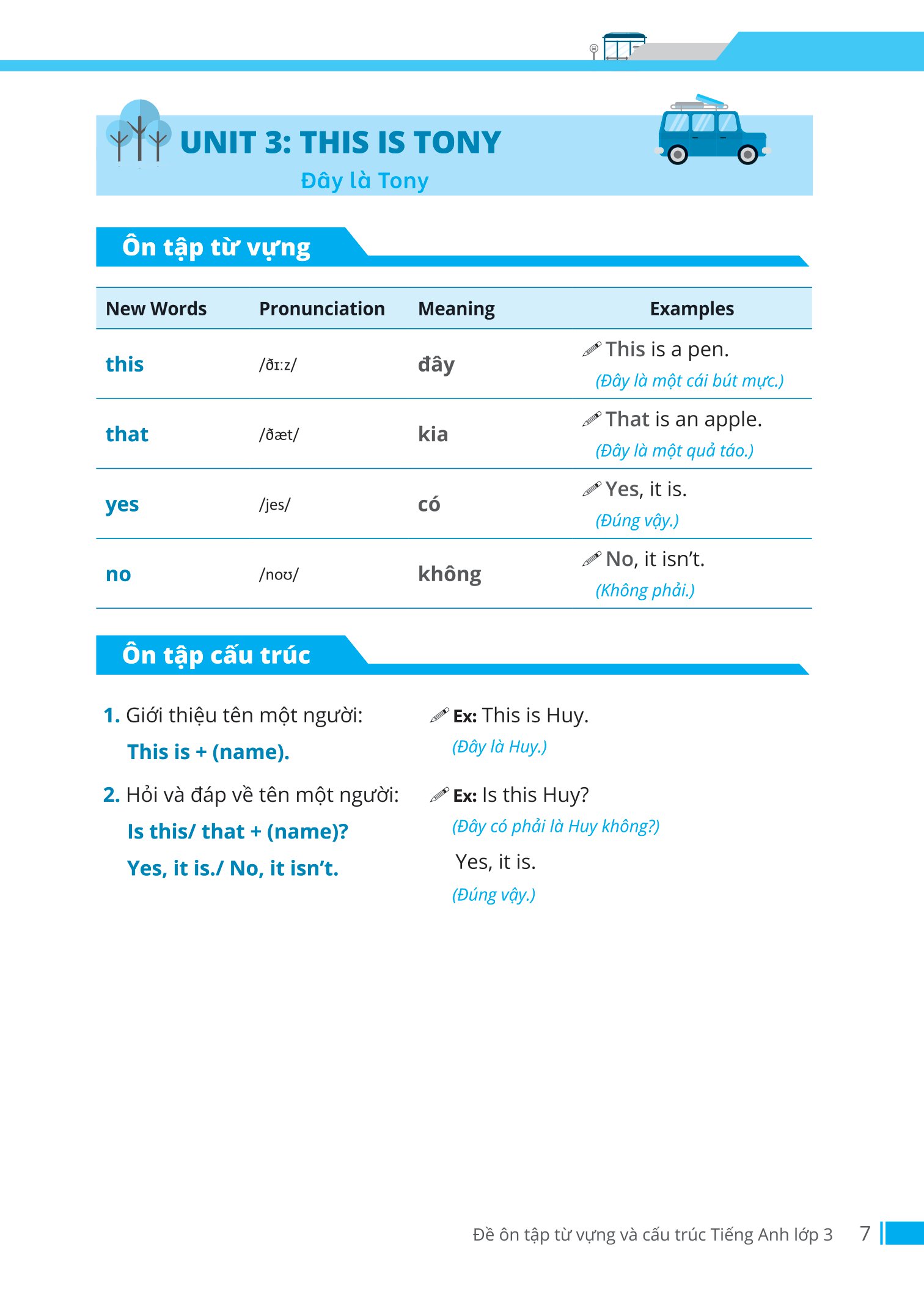 đề ôn tập từ vựng và cấu trúc tiếng anh lớp 3