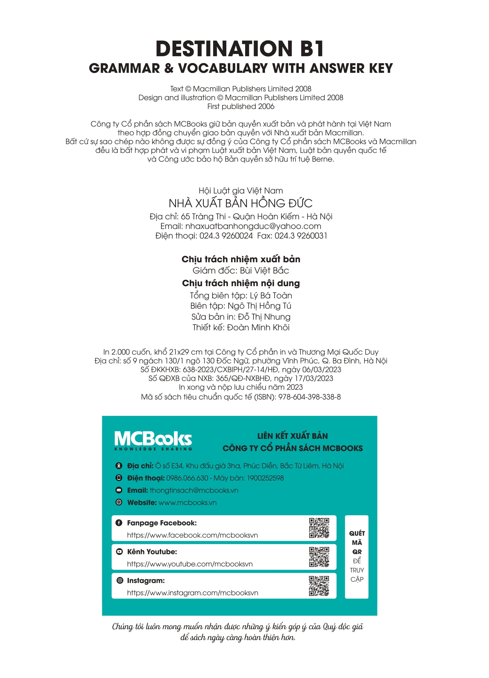 Destination B1 - Grammar And Vocabulary With Answer Key (Tai Ban 2025)