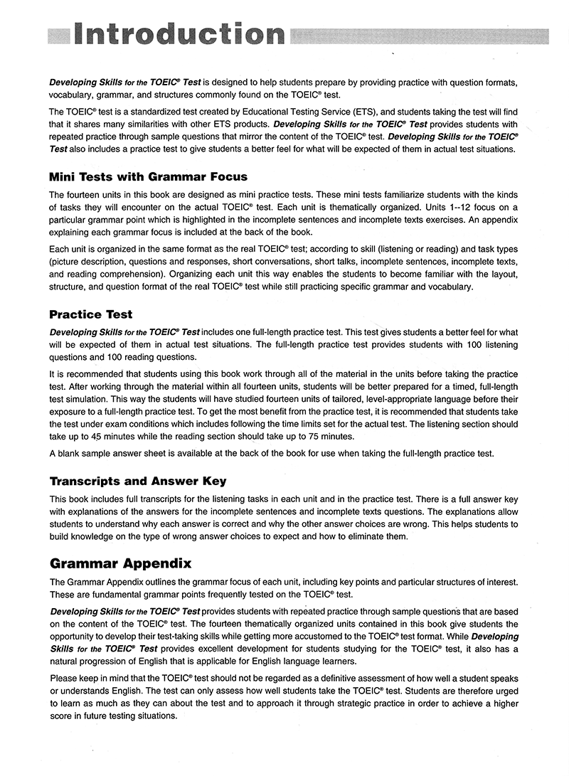 developing skills for the toeic test