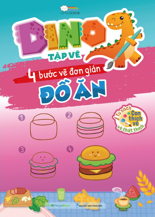 dino tập vẽ - 4 bước vẽ đơn giản - đồ ăn