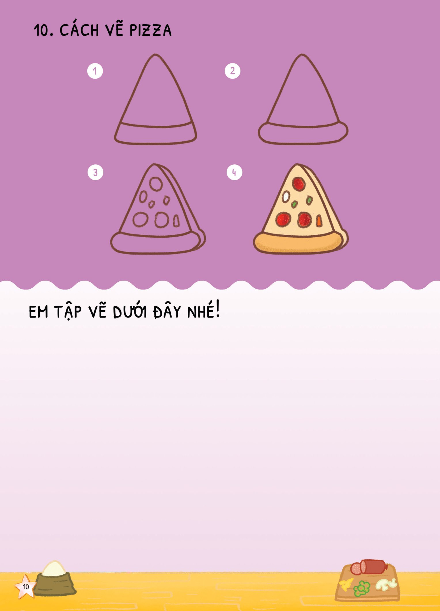 dino tập vẽ - 4 bước vẽ đơn giản - đồ ăn