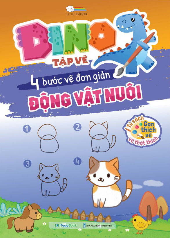 dino tập vẽ - 4 bước vẽ đơn giản - động vật nuôi