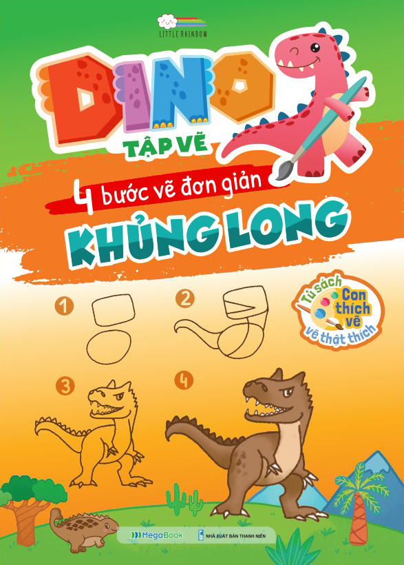 dino tập vẽ - 4 bước vẽ đơn giản - khủng long
