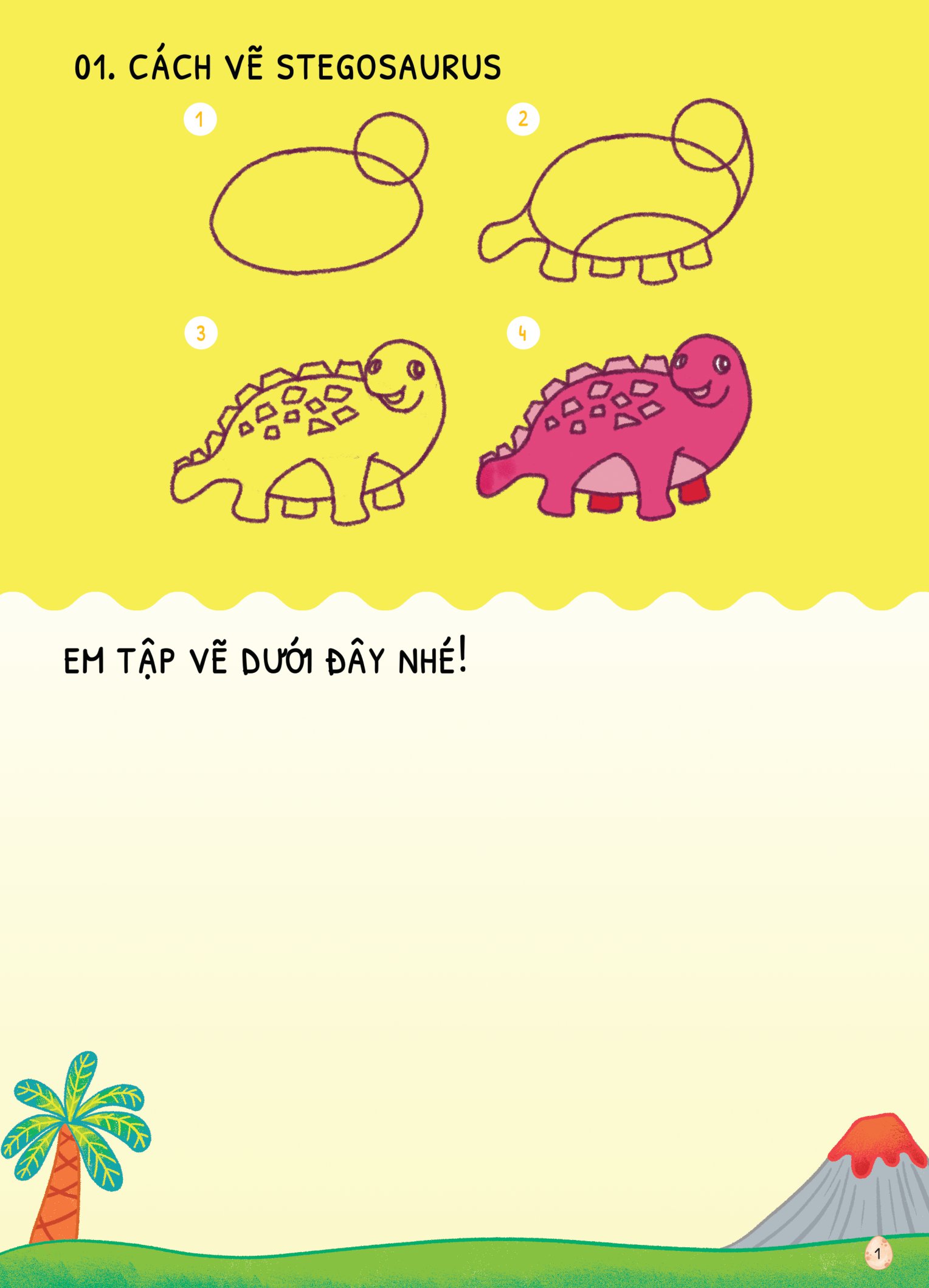 dino tập vẽ - 4 bước vẽ đơn giản - khủng long