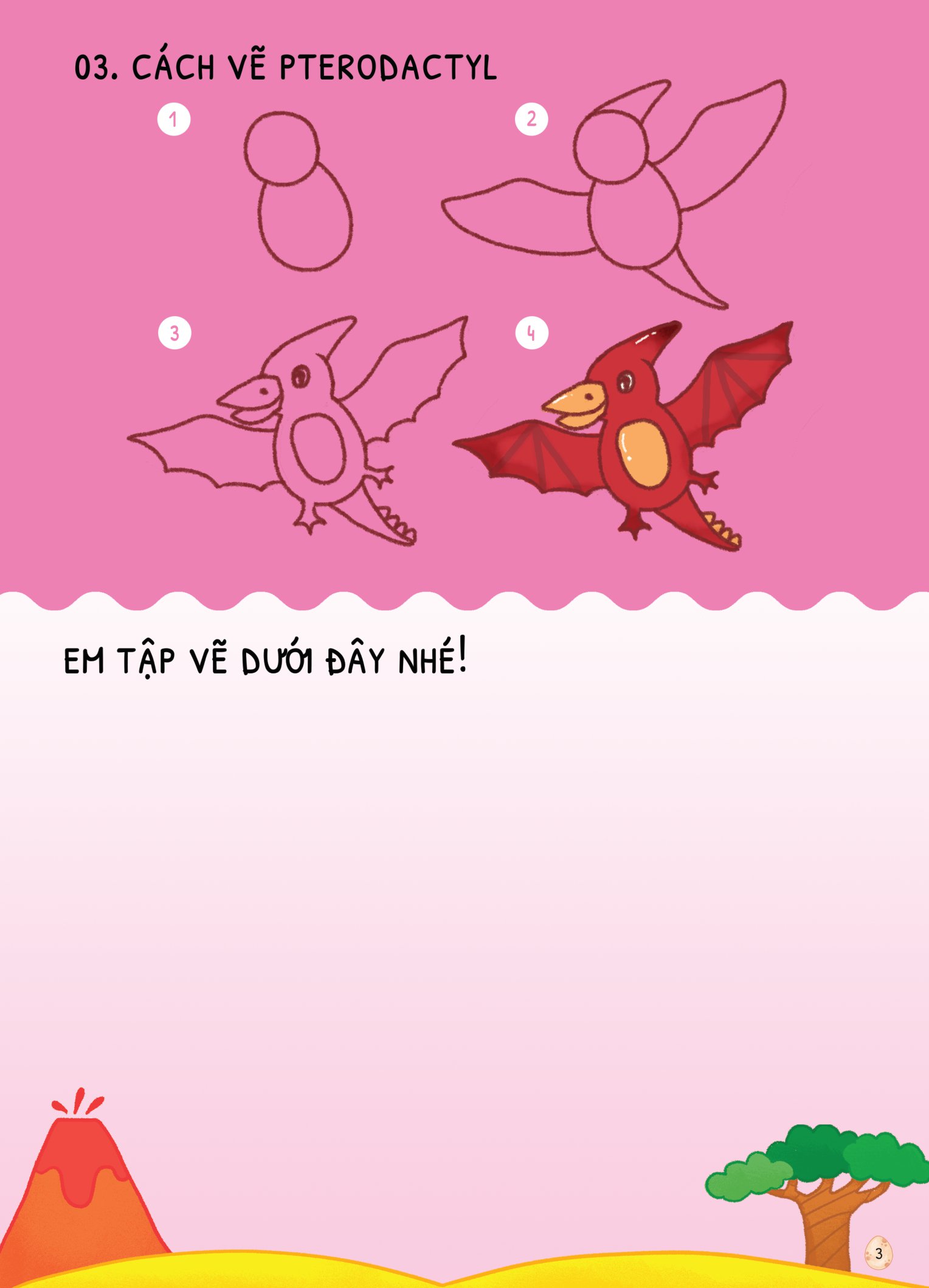 dino tập vẽ - 4 bước vẽ đơn giản - khủng long