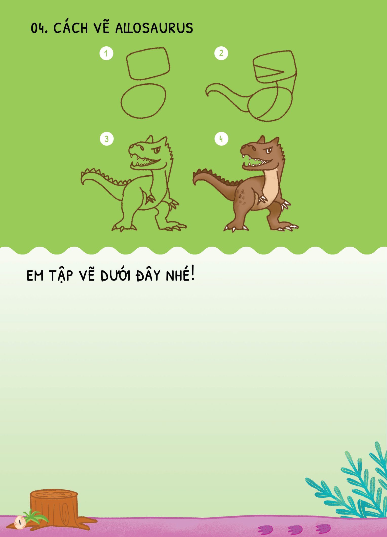 dino tập vẽ - 4 bước vẽ đơn giản - khủng long