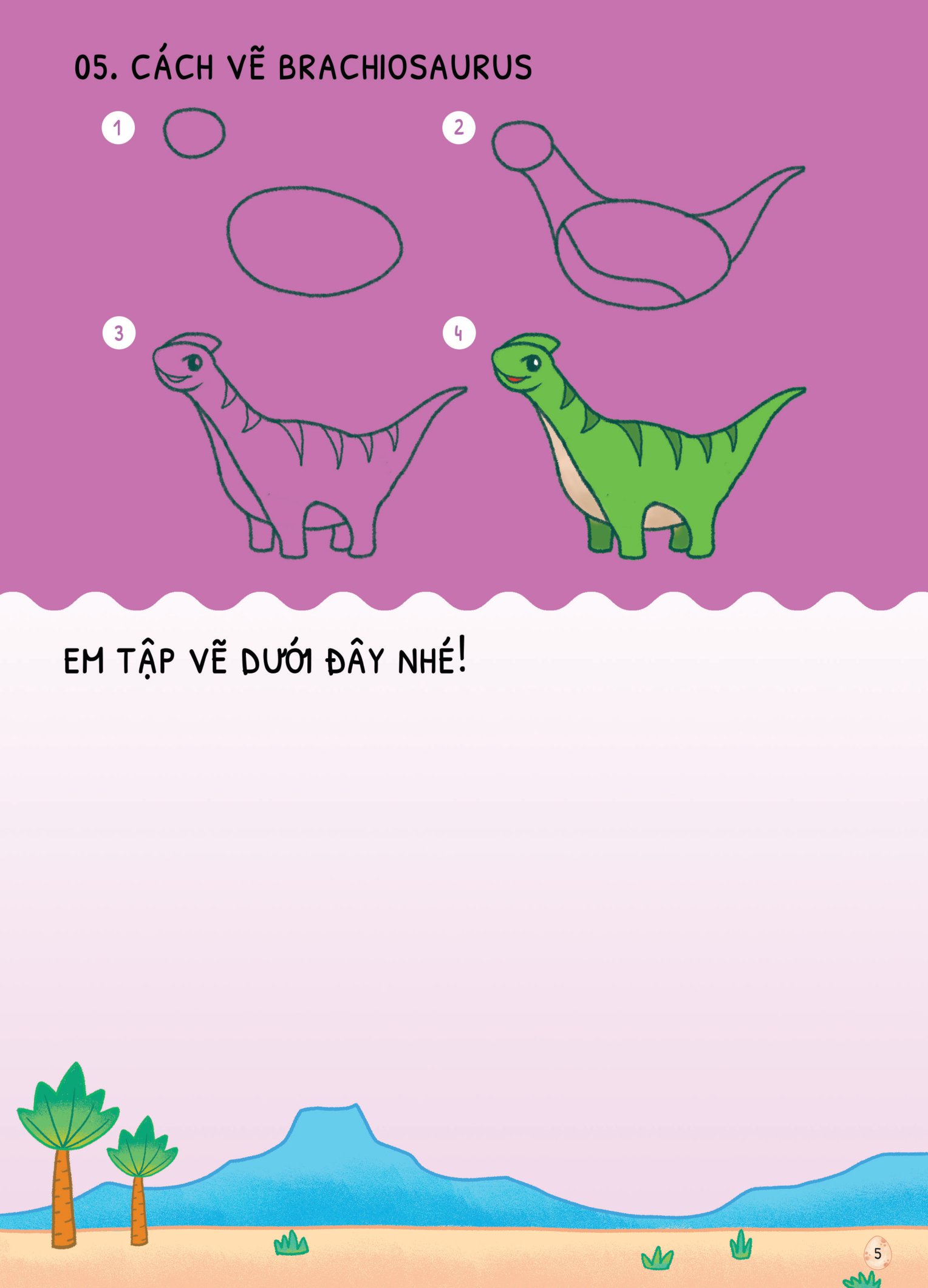 dino tập vẽ - 4 bước vẽ đơn giản - khủng long