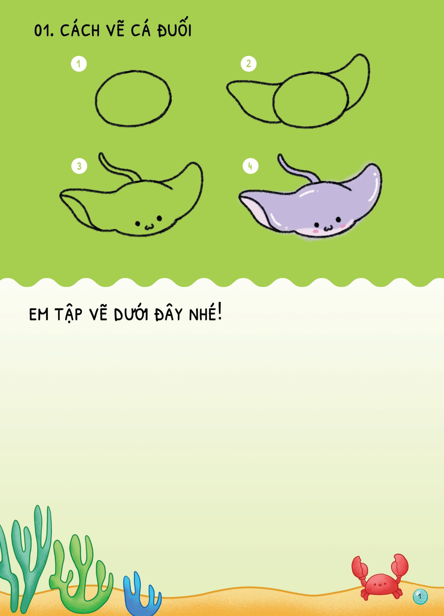 dino tập vẽ - 4 bước vẽ đơn giản - sinh vật biển