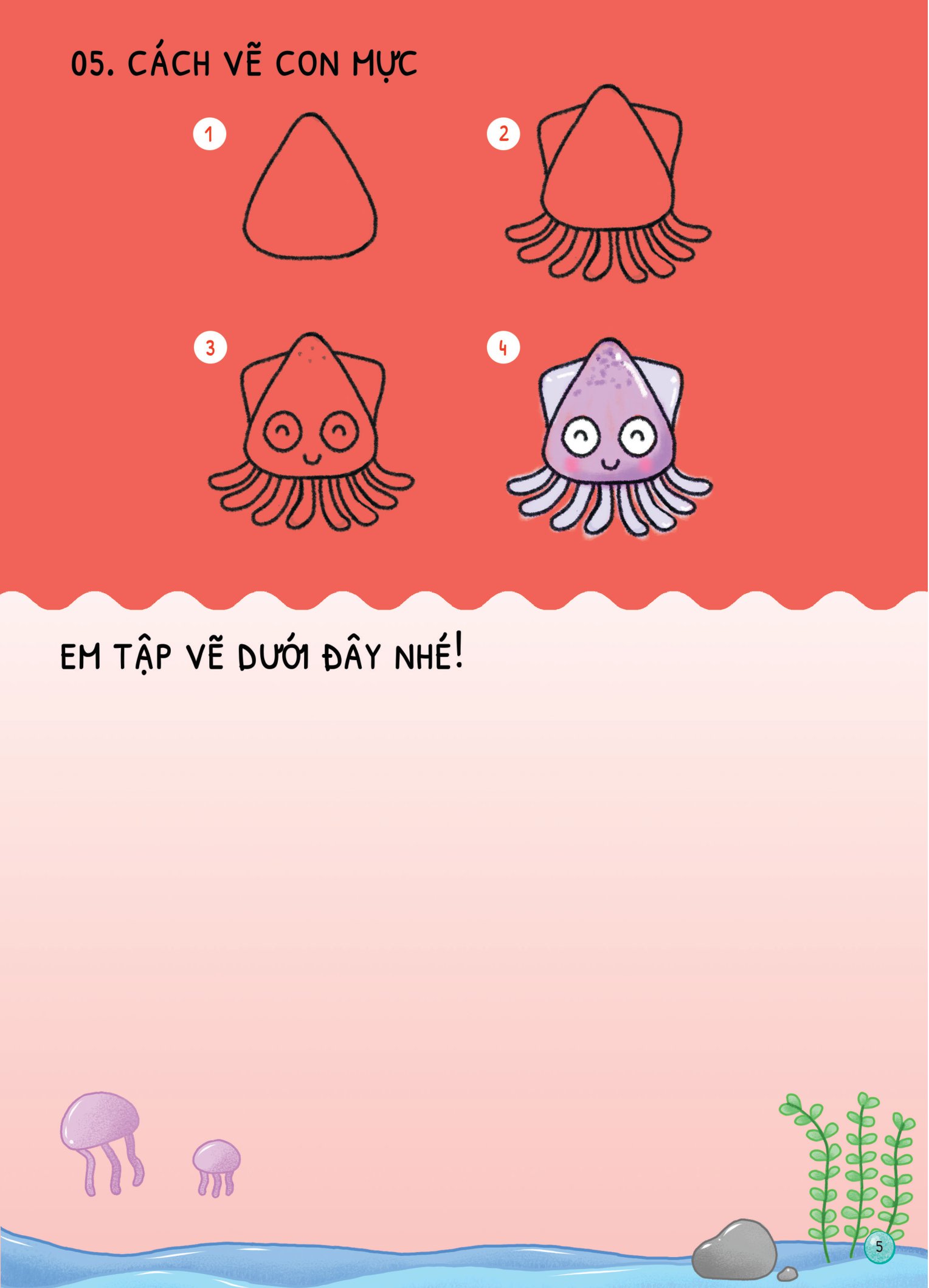 dino tập vẽ - 4 bước vẽ đơn giản - sinh vật biển