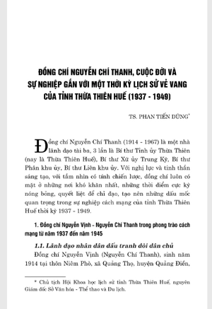 đồng chí nguyễn chí thanh với cách mạng thừa thiên huế (1937 - 1949)