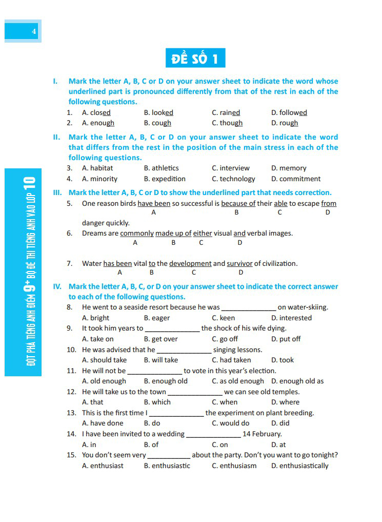 đột phá điểm 9+ tiếng anh - bộ đề thi tiếng anh vào lớp 10 - có đáp án