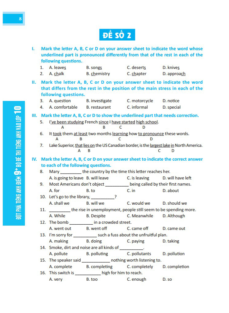 đột phá điểm 9+ tiếng anh - bộ đề thi tiếng anh vào lớp 10 - có đáp án