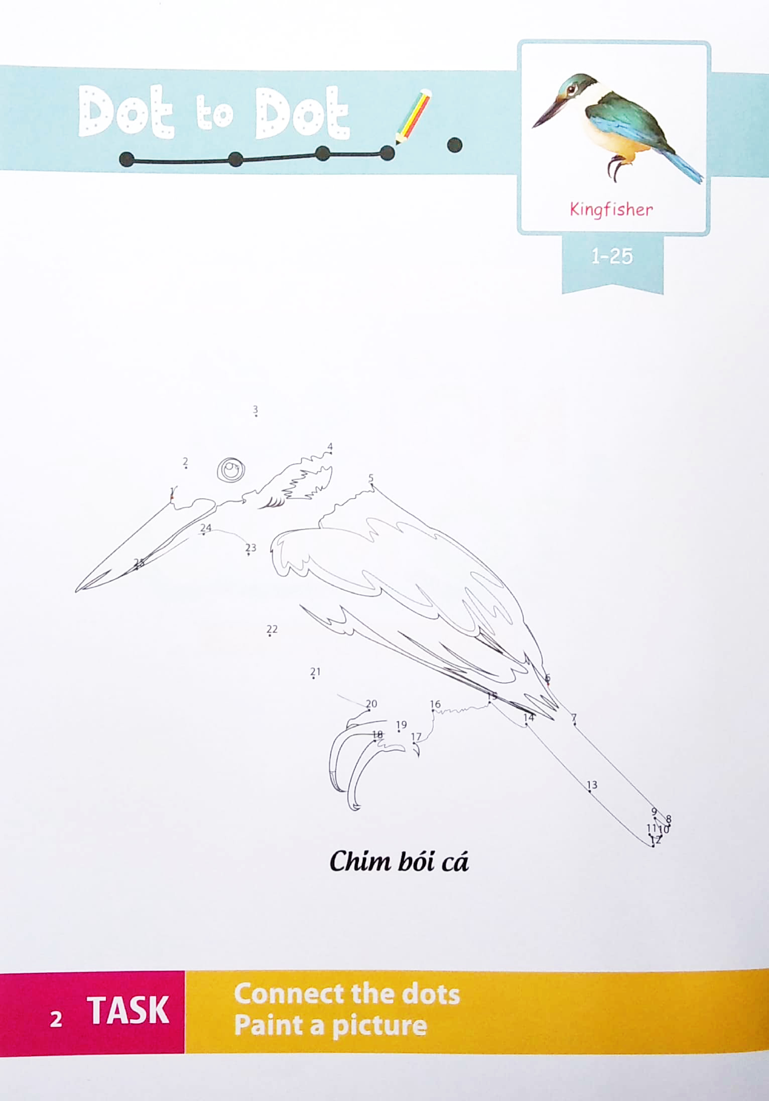 dot to dot coloring book - nối số & tô màu - các loài chim