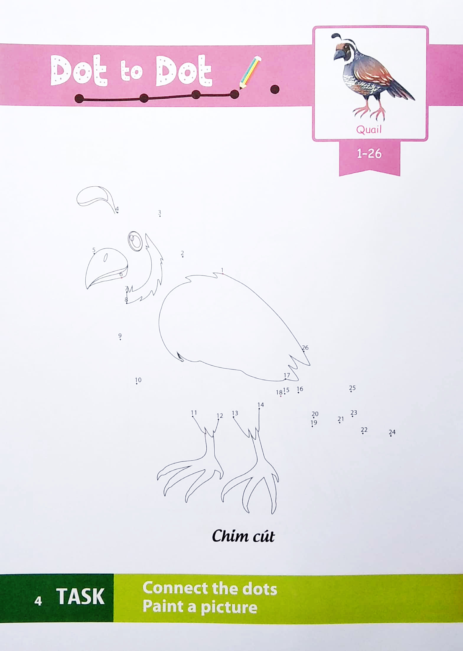 dot to dot coloring book - nối số & tô màu - các loài chim